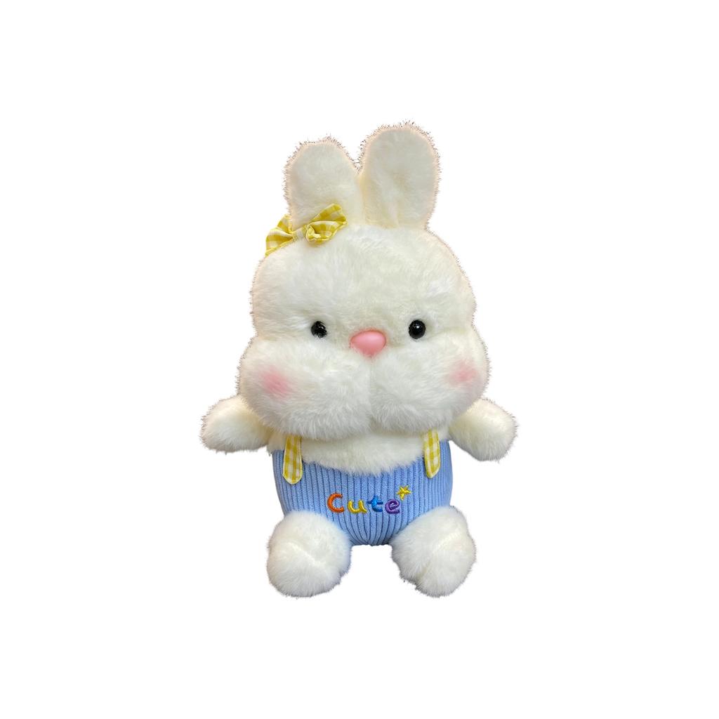 Plush Bunny Stuffed Animal Soft Cuddly Rabbit Doll with Embroidered Outfit Large Face Design for Birthday Gift and Comfort Pillow