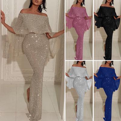Volane șal Bandeau Talie strânsă șold înfășurare rochie de femeie de culoare uni elegantă cu umăr dezactivat pe spate tiv despicat rochie lungă de seară