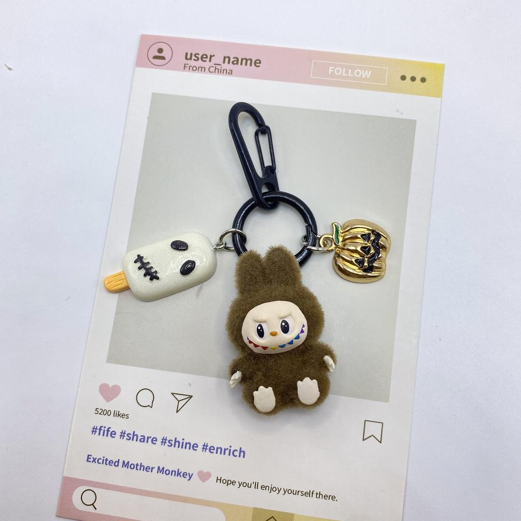 Halloween Flocking Mini Toys Cute Gift Baby-free Keychain Cartoon Bag Car Key Pendant