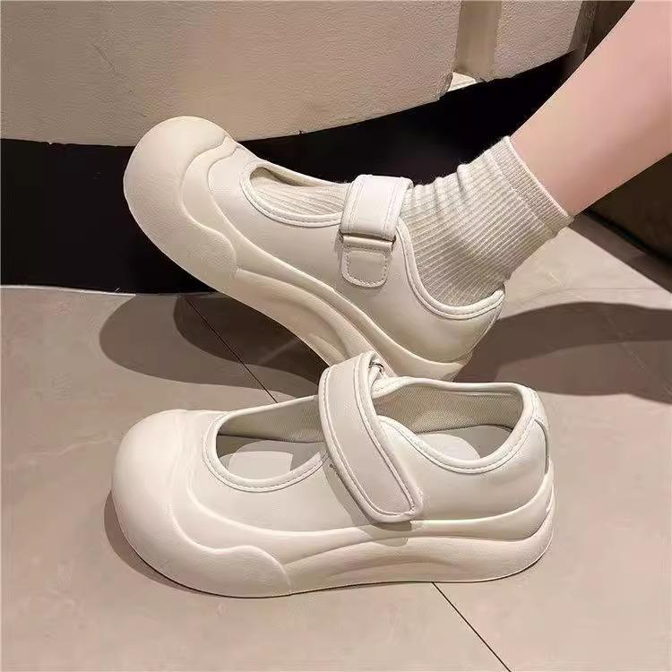 Thick sole heightening versatile single shoes women's Velcro little white shoes ins versatile canvas shoes big head Mary Jane single