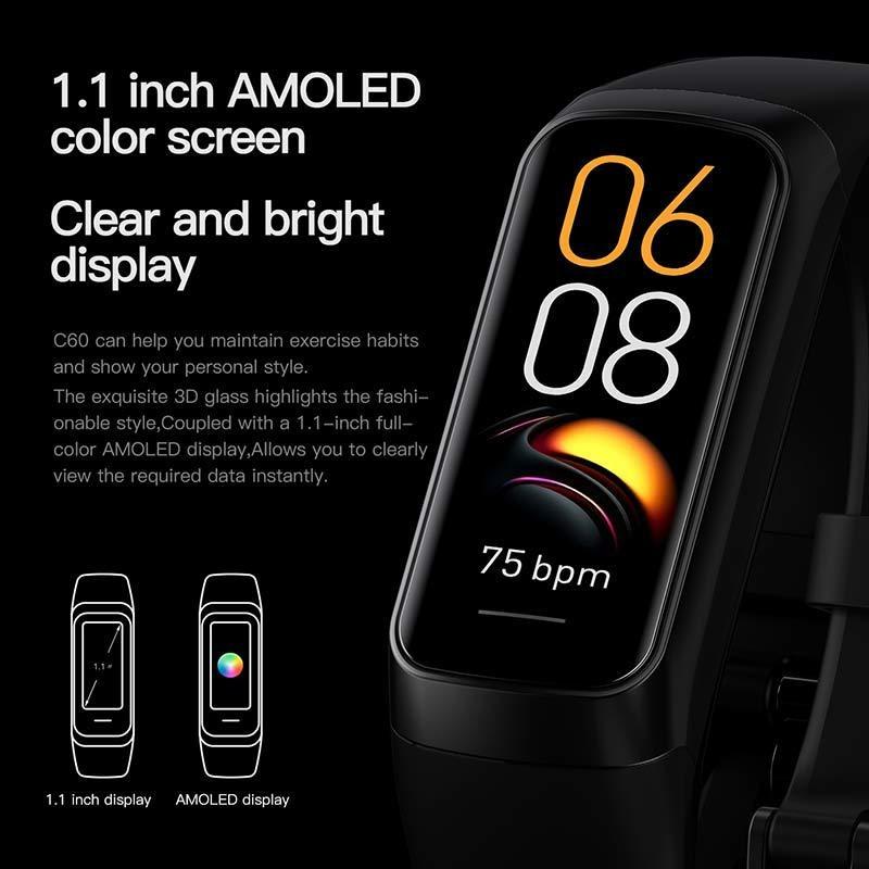 New C60 Temperature Measurement Smart Bracelet, Blood Pressure, Heart Rate, Blood Oxygen, Sleep, Exercise Step Counting, Health Monitoring