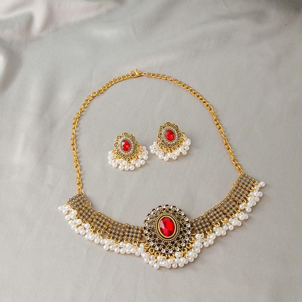 Vintage Women's Jewelry Set Water Drop Earring Necklace Earrings Sets  Bollywood Style