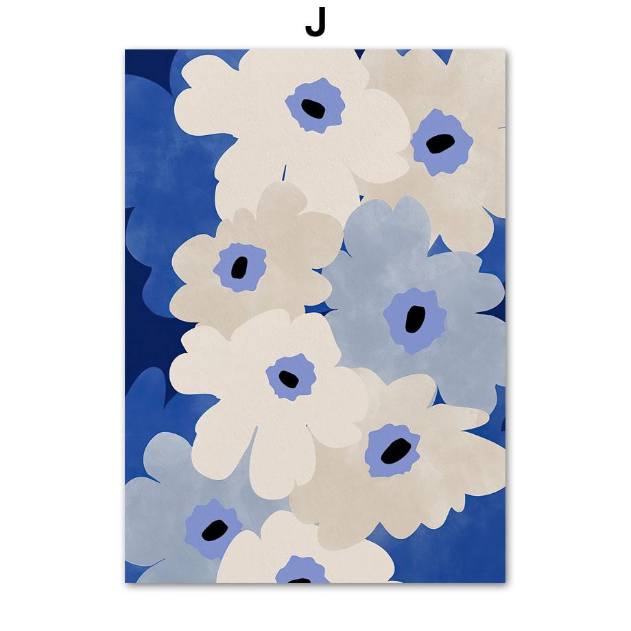 Blue Line Geometry Flower Wall Art Canvas Painting  Abstract Art Posters & Prints Hotel Bar Pictures For Living Room Home Decor