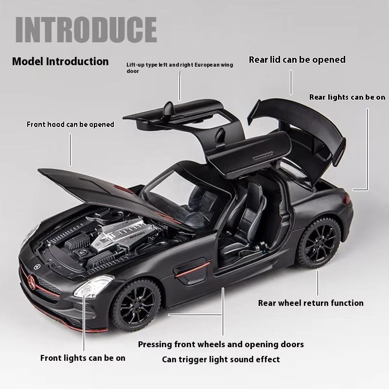 1:32 Mercedes Benz SLS AMG Supersportwagen Legierung Druckguss Modellauto Sound und Licht Kinderspielzeug Ornamente Junge Geschenk Sammlung Hobby