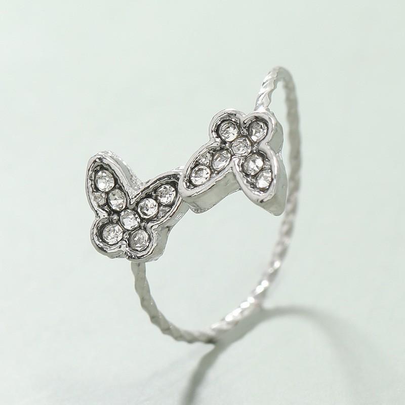 Adjustable Korean Style Double Butterfly Full Diamond Ring