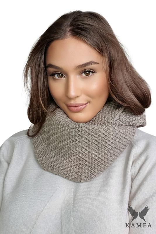 Sappho Women' Set Hat with Snood, Dark Beige Color