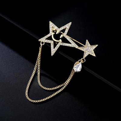 Man Chain Lapel Pin Suit Shirt Collar Tassel Star Badge Retro Pins Wedding Party Dance Neckware Accessories
