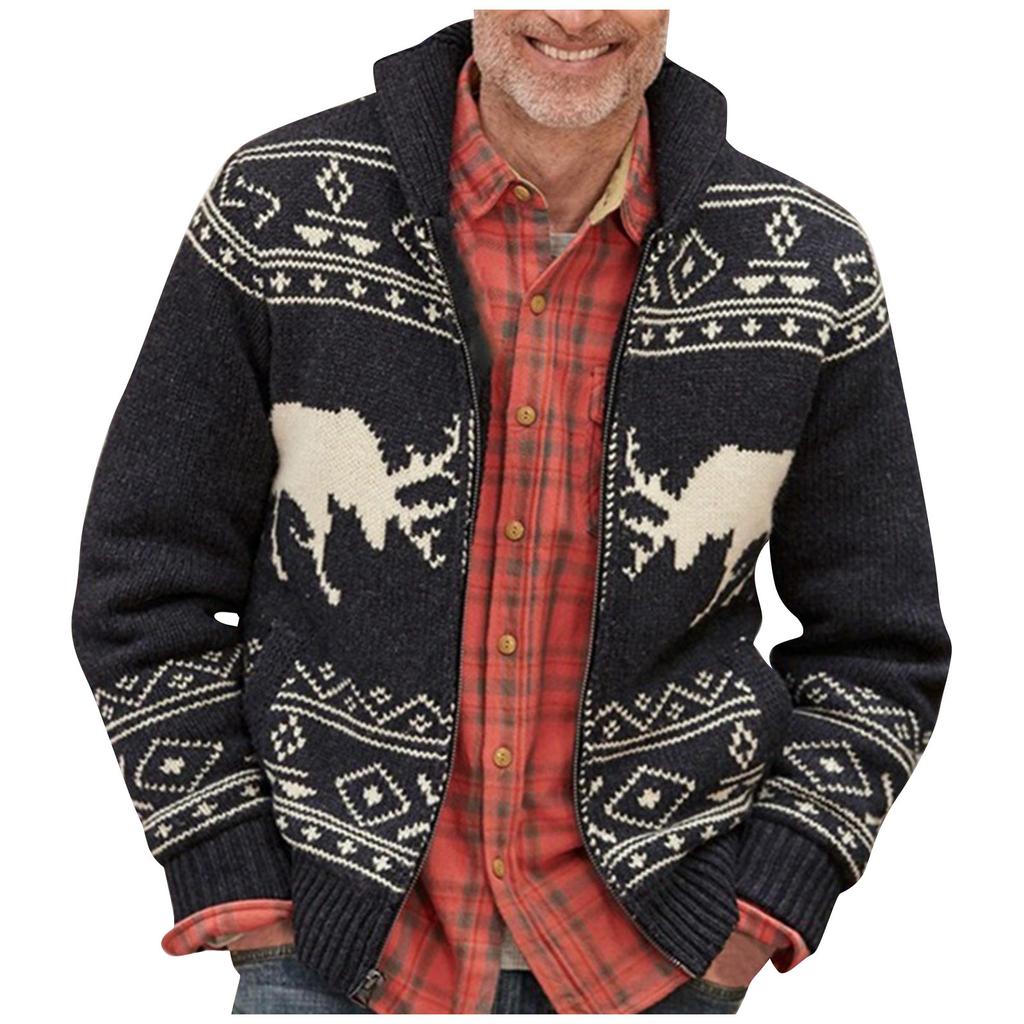 Autumn Winter Men's Long Sleeve Lapel Single Breasted Sweater Slim Cardigan Sweater Coat