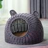 Katzenbett Niedliche Katzenohr Imitiertes Rattan Handgewebt Atmungsaktiv Alle Jahreszeiten Waschbar Halb geschlossen Katze