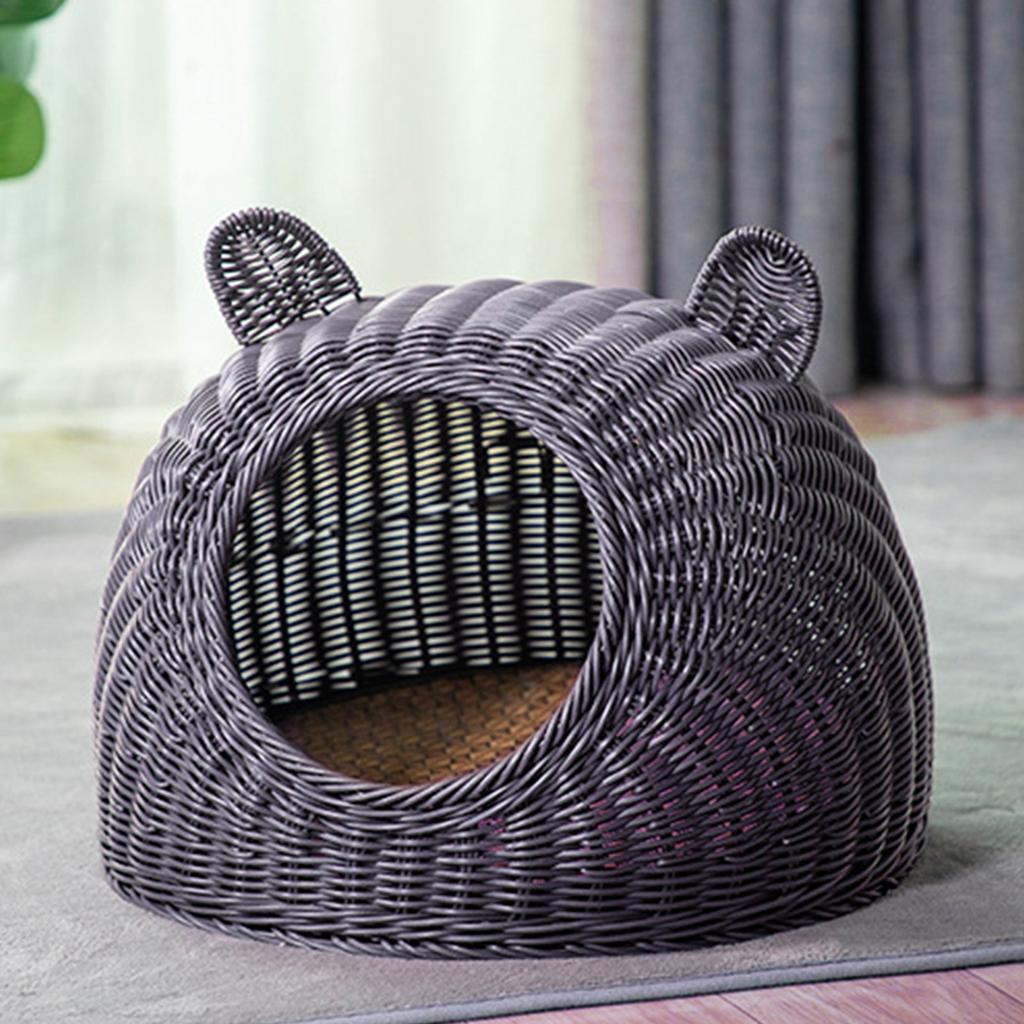 Legowisko dla kota Urocze kocie uszy imitujące rattan Tkane ręcznie Oddychające Przez cały rok Zmywalne Półzamknięte dla kota