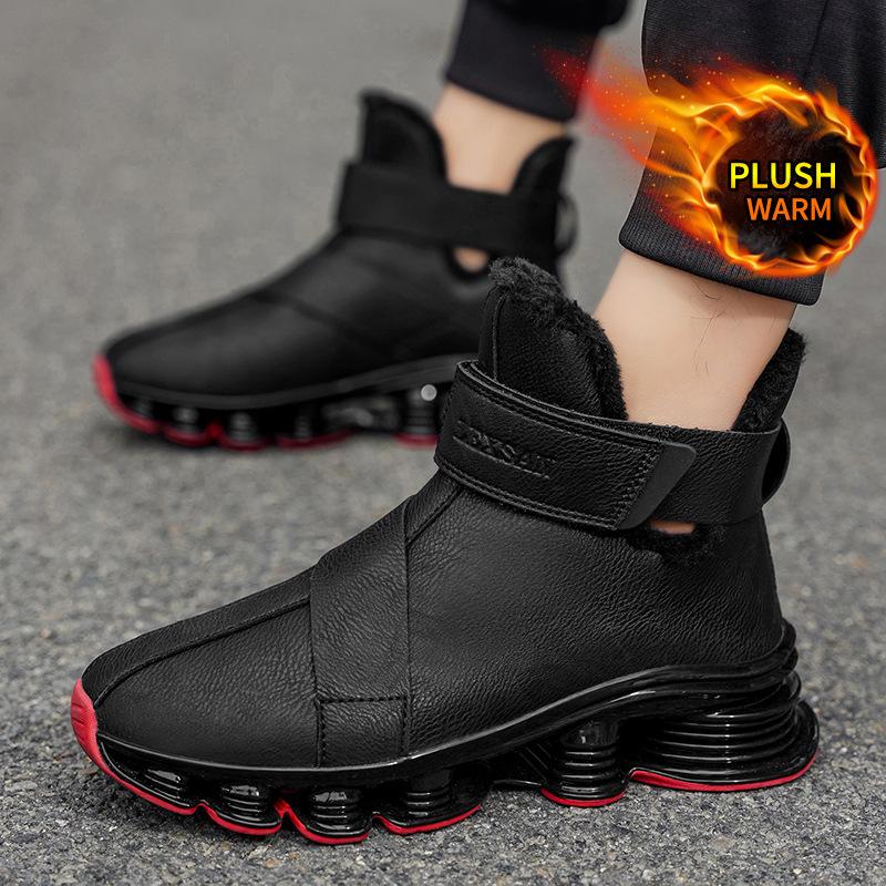 Herren Warme Winterstiefel mit Fleecefutter Stoßdämpfung Hohe Schneeschuhe Rutschfest Wasserdicht Outdoor Bequeme Knöchelhohe Stiefel