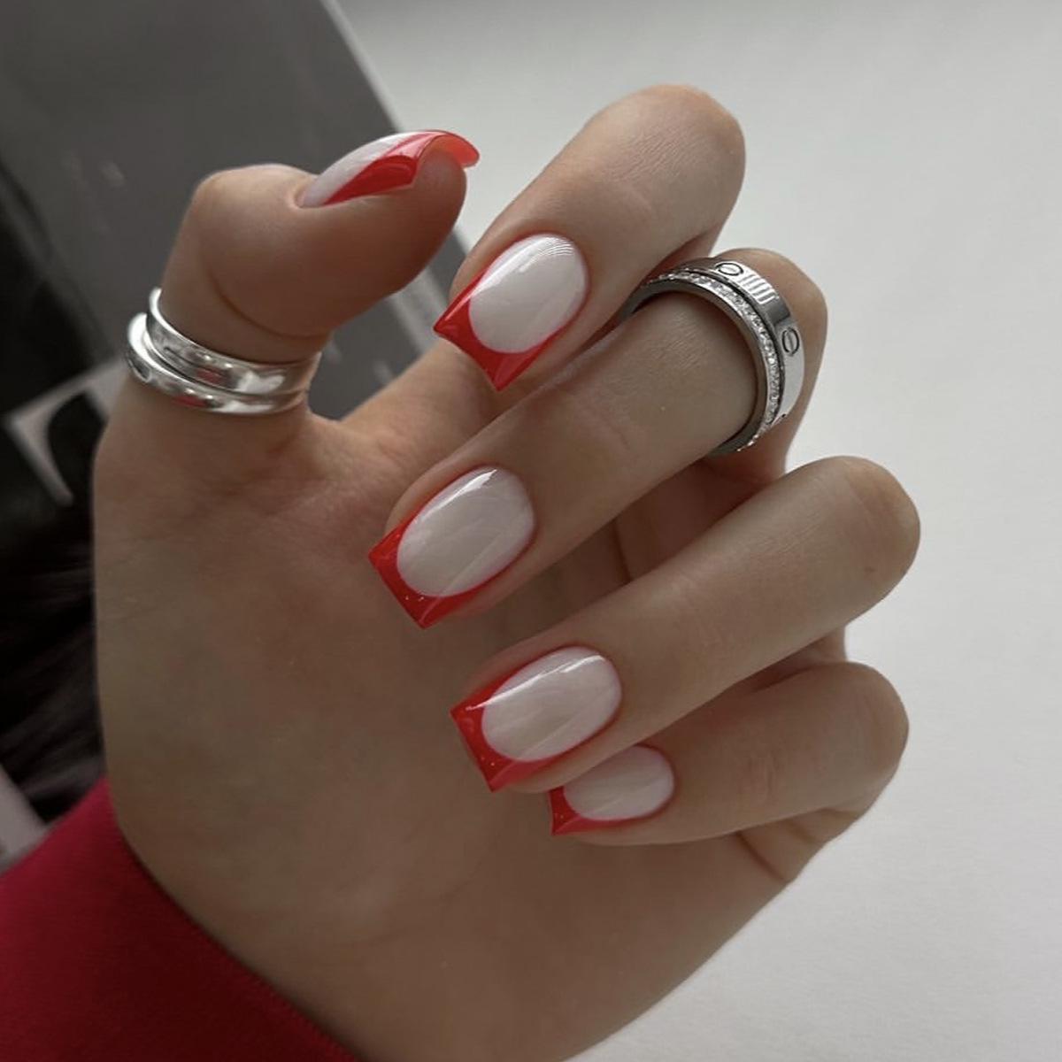 

Removable Square Red French Style Wearable Nail Tips
