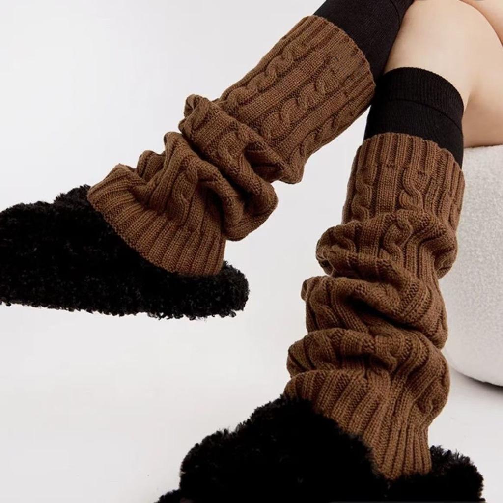 Winter Verdikt Warm Ademend Effen Patroon Beenwarmers Koreaanse Stijl Mode Dik Gebreid Dames Los Veelzijdig Slouch Sokken