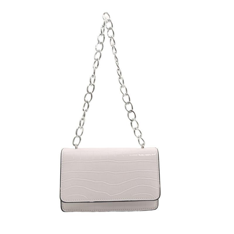 Elegant Pu Leather Handbag For Women With Stone Texture And Chain Strap белый