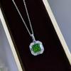 925 Sterling Silber Grüner Zirkonia Anhänger Halskette für Damen Anmutig Charmante Halsketten Accessoires Schicker Brautschmuck