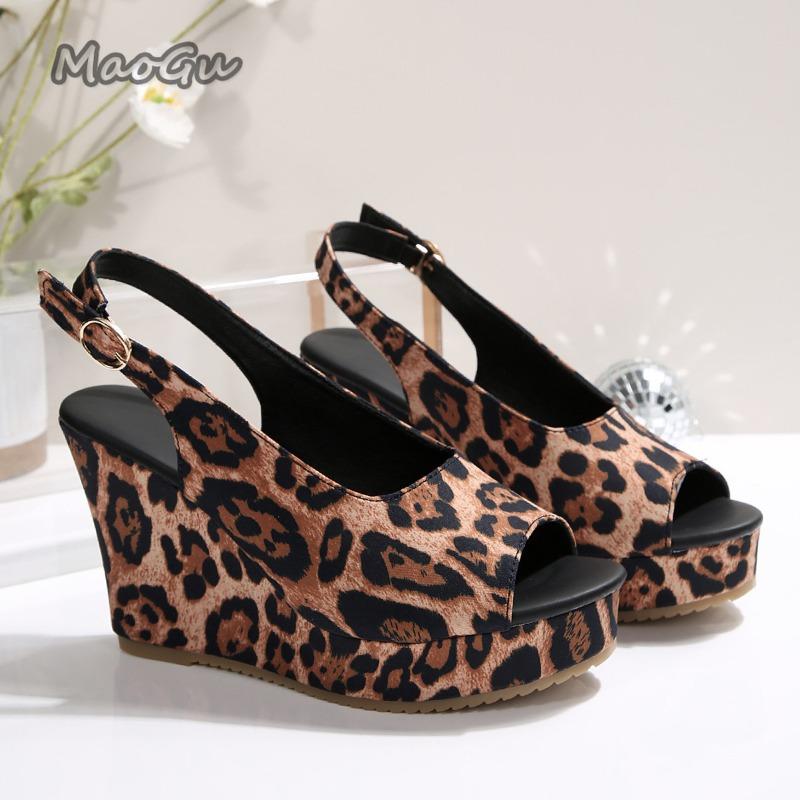 Leopard Women's Fashion Slippers Wedges Heel Striped Bowknot Sandals Large Size35-43 Slides Pantuflas Mujer Chunky Sole Footwear