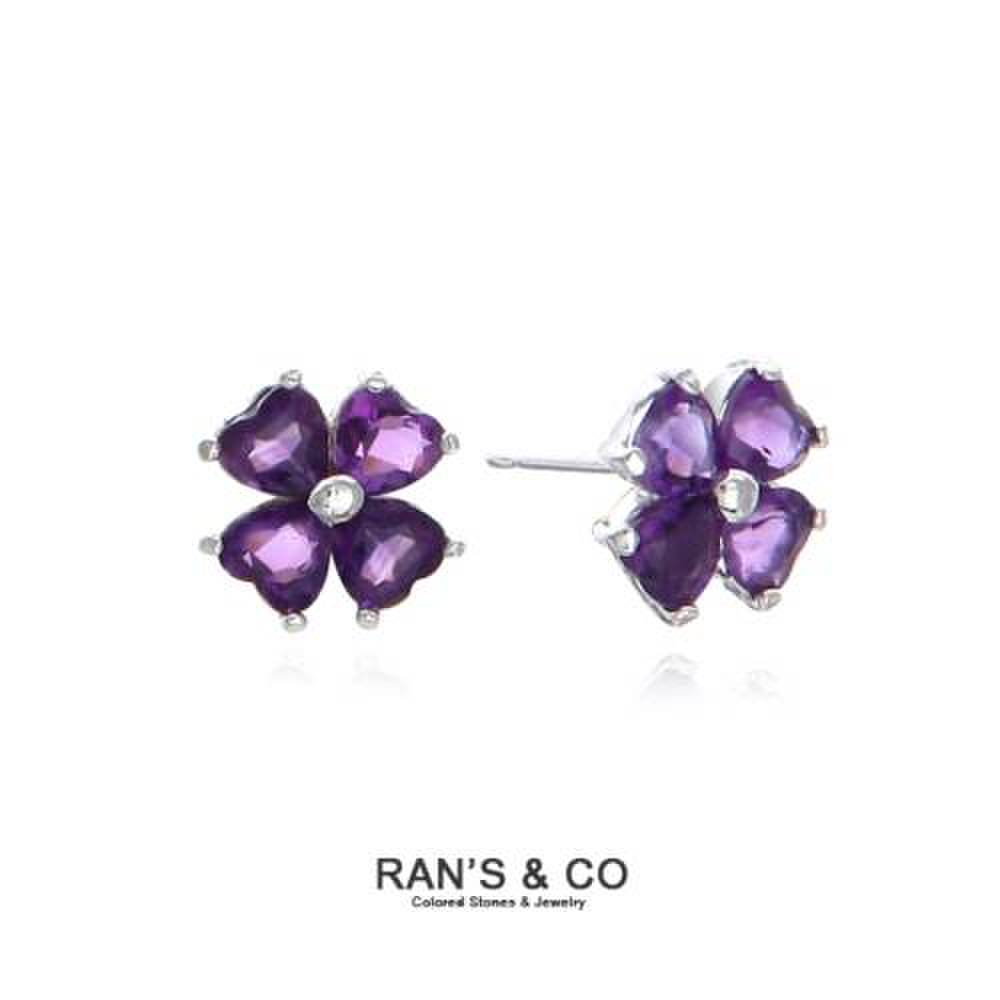 Ran`S&Co Natural Amethyst Heart Clover Earrings