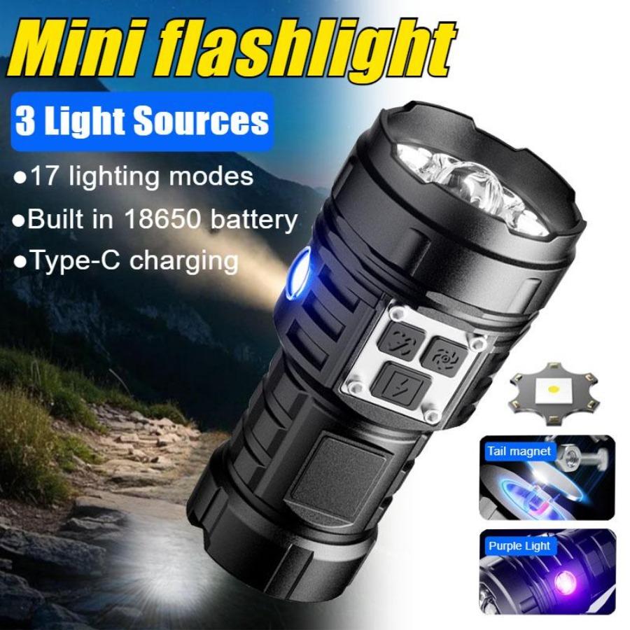 9LED Strong Light LED Flashlight TYPE-C Charging Torch with COB Light Portable LED Flashlight Outdoor for Home Emergency