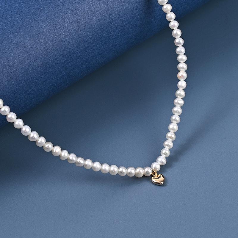 Mini-Choker-Halskette aus natürlichen Süßwasserperlen - 3-4 mm Reisperlen, Damen-Schlüsselbeinkette