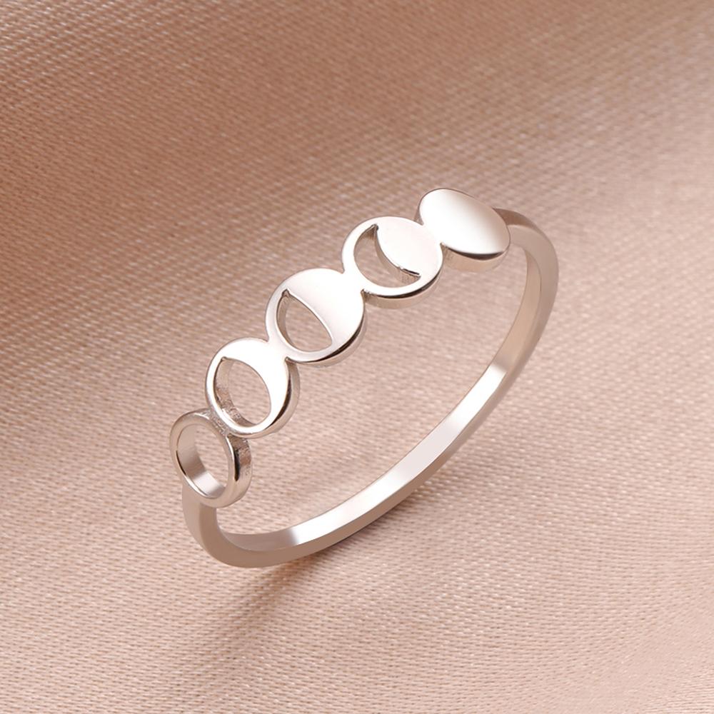 Dawapara Crescent Moon Fashion Women Ring Lunar Moon Phase Witch Stainless Steel Lucky Amulet Minimalist Jewelry