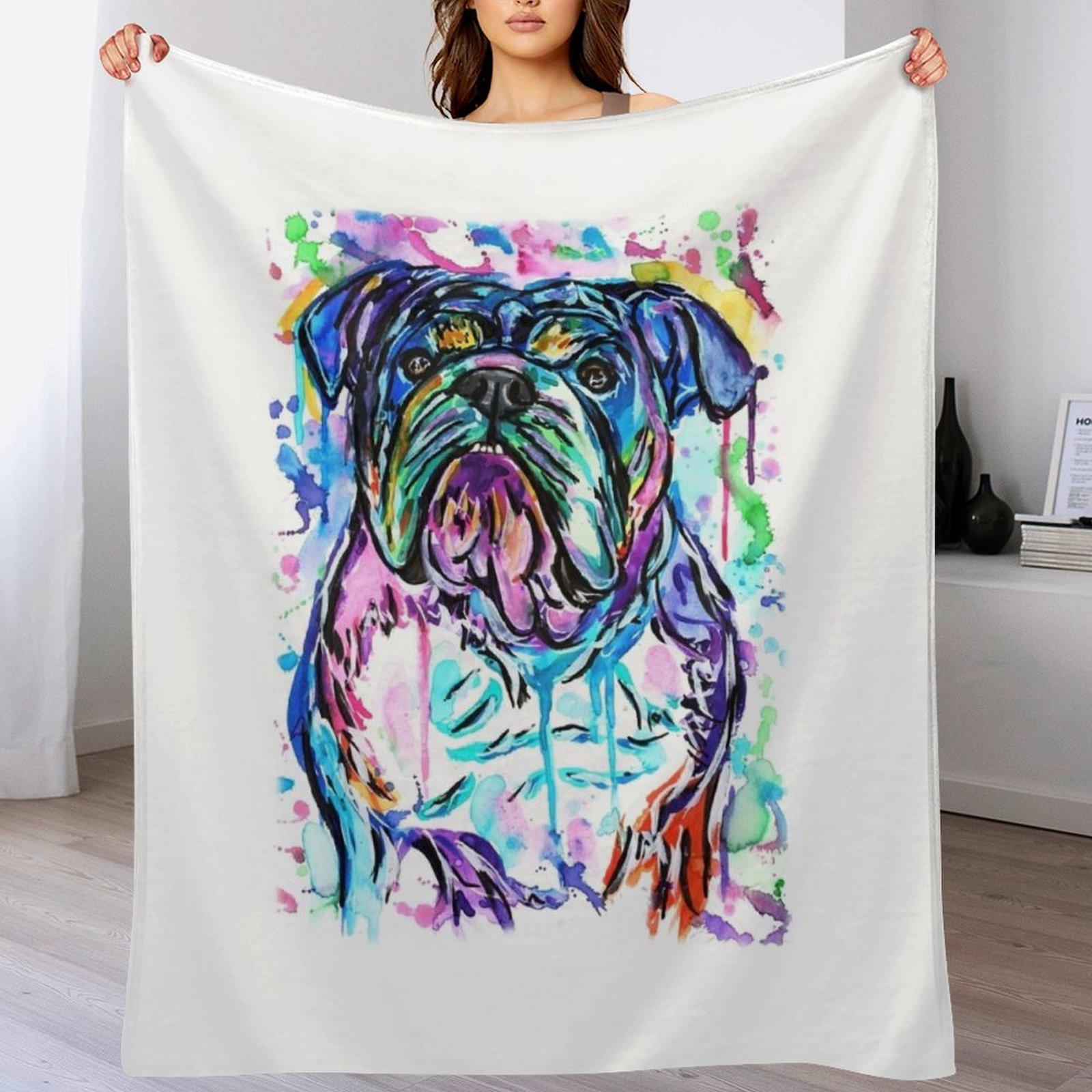 Watercolour Bulldog Throw Blanket Fluffy Cozy Throw Blanket for Home Decor 102x76cm(40x30in)