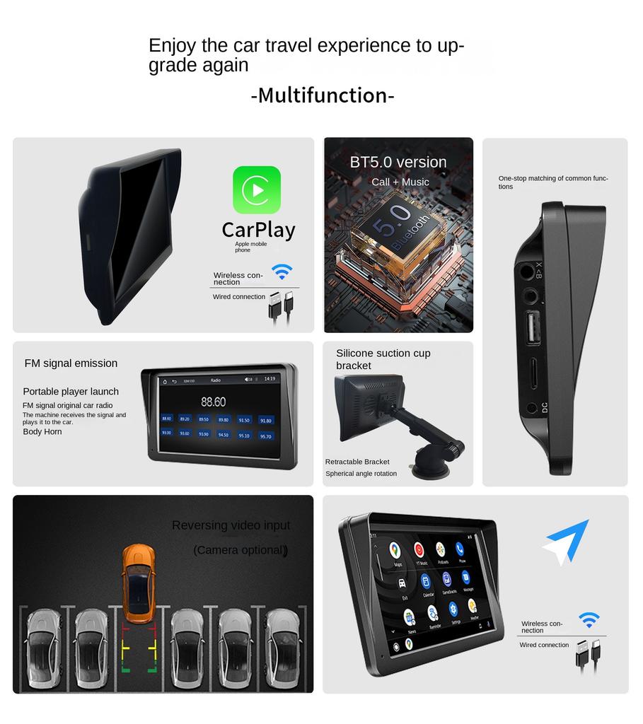 Car Wireless MP5 Player, 7-inch Portable Wireless WIFI Radio Car Multimedia Player Touch Screen FM Android Auto Mirror Link BT 5