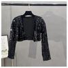 Small suit women's 2024 new heavy industry sequined temperament cardigan casual short sparkling typhoon jacket top