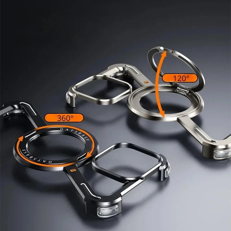 Z Shape Titanium Metal Magnetic Case for IPhone 15 14 13 Pro Max Rimless Aluminum Alloy Bumper 360° Rotation Holder Cover