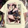 Summer Pure Cotton Men Casual Sports Y2k Japanese Manga Characters Cherry Blossom Pattern Printed Trendy T-shirt