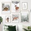 Winter Landscape Snow Pine Forest House Deer Fox Nordic Poster Wall Art Print Canvas Painting Wall Picture For Living Room Decor