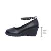 Elegant Ladies Pearl Ankle Strap Wedge Shoes for Women Autumn 2025 Black Pu Leather Office Pumps Woman Comfort Soft Mary Janes
