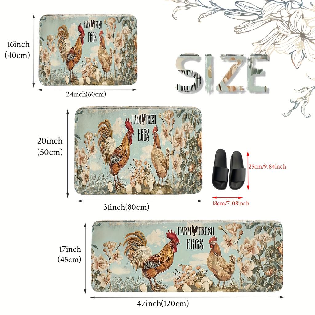 1 Stuk Anti-Vermoeidheid Keukenmatten Boerse Haan Bloemenprint Waterdicht Antislip Dik Gekussend Keukenmat Zwaar Uitvoering Comfort Staande Mat voor Keuken