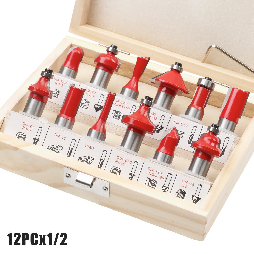 15-Piece Set 1/4 Handle 1/2 Handle 8 Handle 6 Handle Woodworking Milling Cutter Set 12-Piece Set Woodworking Slotting Milling Cutter