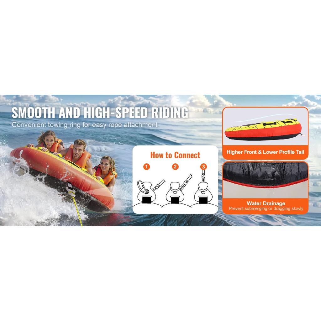 SucceBuy Towable Tube for Boating 1-3 People Inflatable Boat Tubes&Towables 63" Round Water Sport Towable Tube for Boat to Pull
