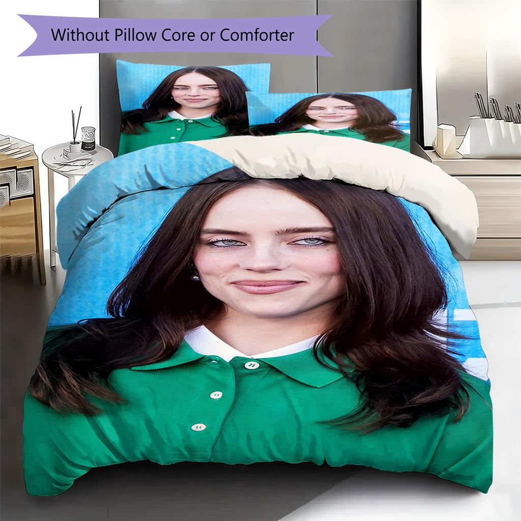 Billie Eilish Pattern Bedding,Quilt Set Quilt Cover Pillowcase Home Birthday Gift (1 * Duvet Cover + 2 * Pillowcase, Without Core)