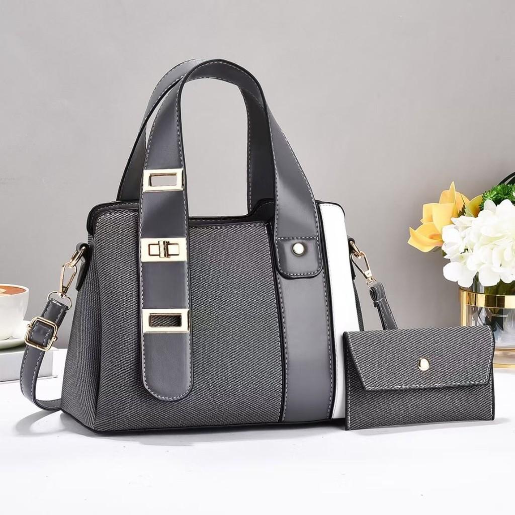 Fashion Color Blocking And Splicing Design Women Casual Handbag With Wallet