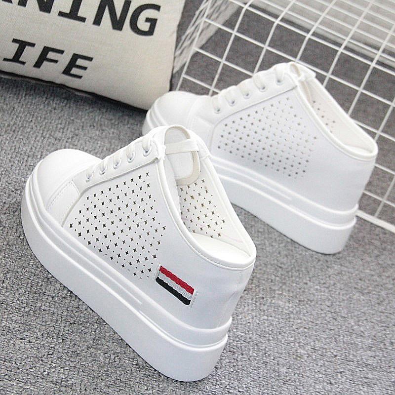 Fashion Baotou Half Slipper Inside Increase 10cm Women's Shoes A Slipper Lazy Shoes Port Wind Slipper Without Heel Small White Shoes