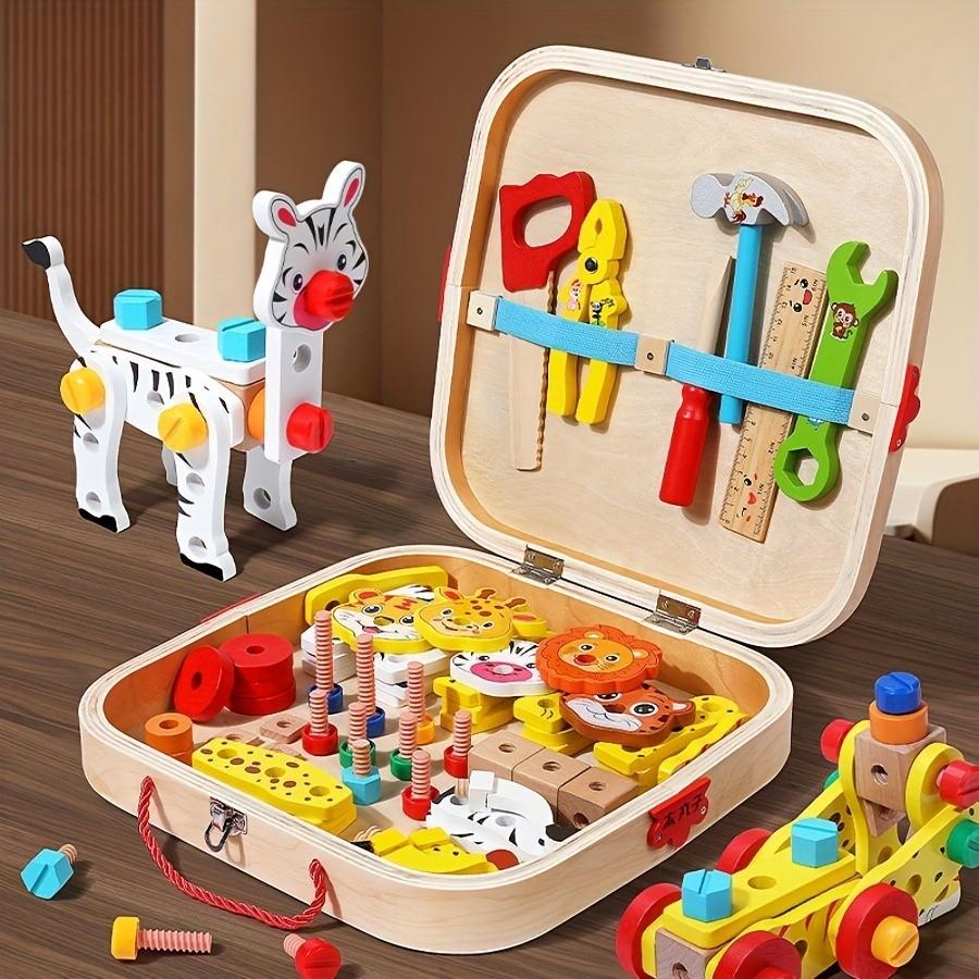 [Wooden Animal Toolbox] Children Wooden Toolbox Educational Toys Nuts Screws Simulated Carpenter Assembly Repair Tools Creative Play Set