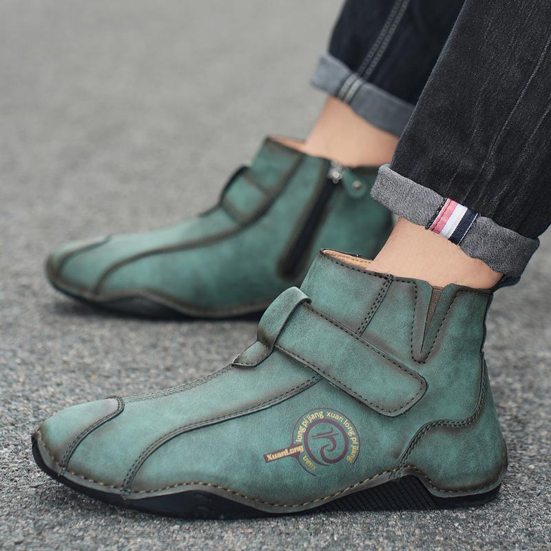 Brand Men High Top Boots Men's Leather Shoes Winter Fashion Plush Warm Outdoor Sneakers Non-Slip Zipper Driving shoes Big Size48