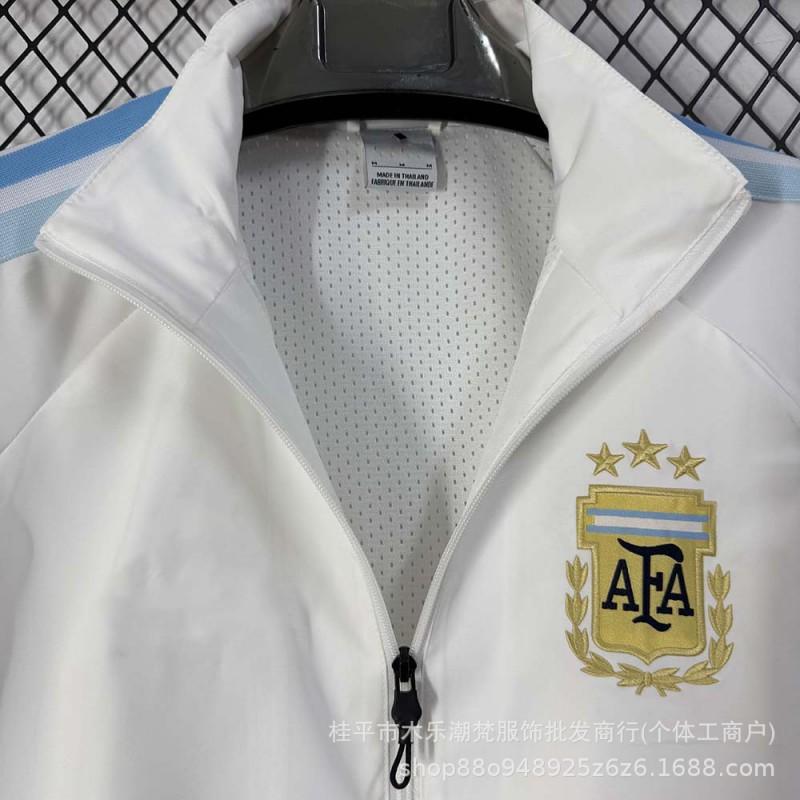Giacca da Allenamento Calcio Uomo Argentina Collo Alto Bianco Antivento Zip Doppio Strato Cappotto da Esterno