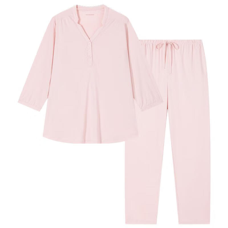 Schiesser [Zero Carbon Lyocell] Women's V-Neck Skin-Friendly Pajamas, Three-Quarter Sleeve Long Pants Loungewear Set