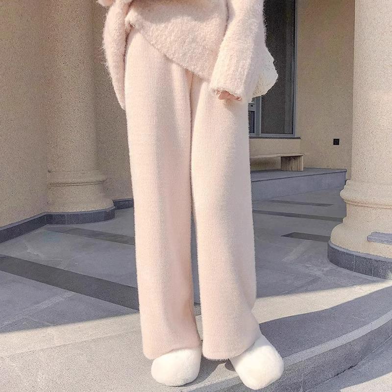 Women's High Waist Wide Leg Velvet Pants - 145cm Length, Petite Autumn/Winter, Fleece Lined, Loose Fit, Thickened Straight Leg