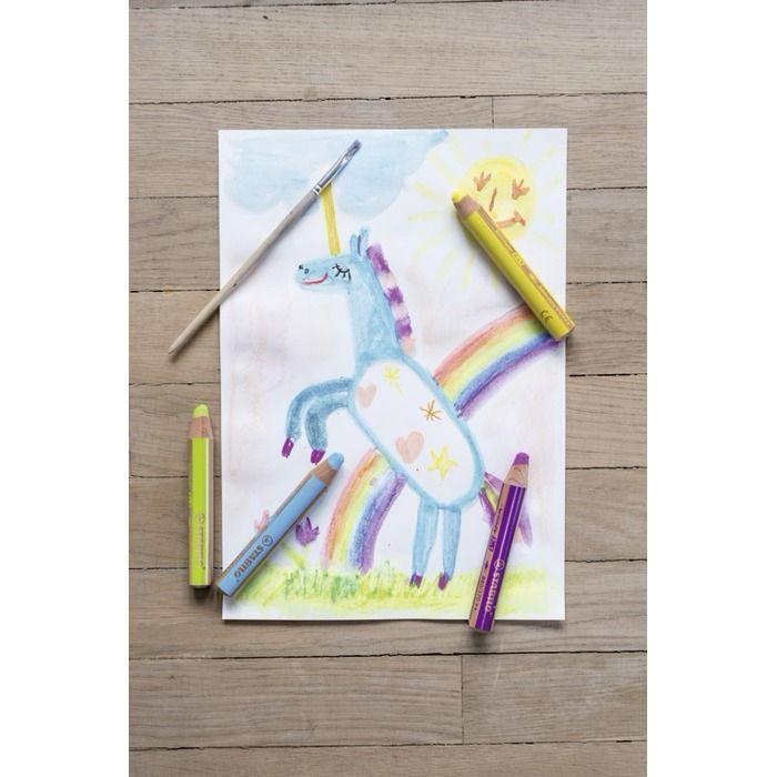 Crayon 3 En 1 - STABILO - Woody - Cyan - Aquarellable - Craie Grasse - 10 Mm