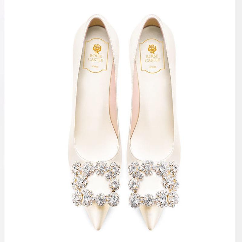 Fashion New Style Woman Shoes Luxury Pumps Pointed Toe Party High Heels White Wedding Shoes Rhinestone Women's Bridal Shoes Women
