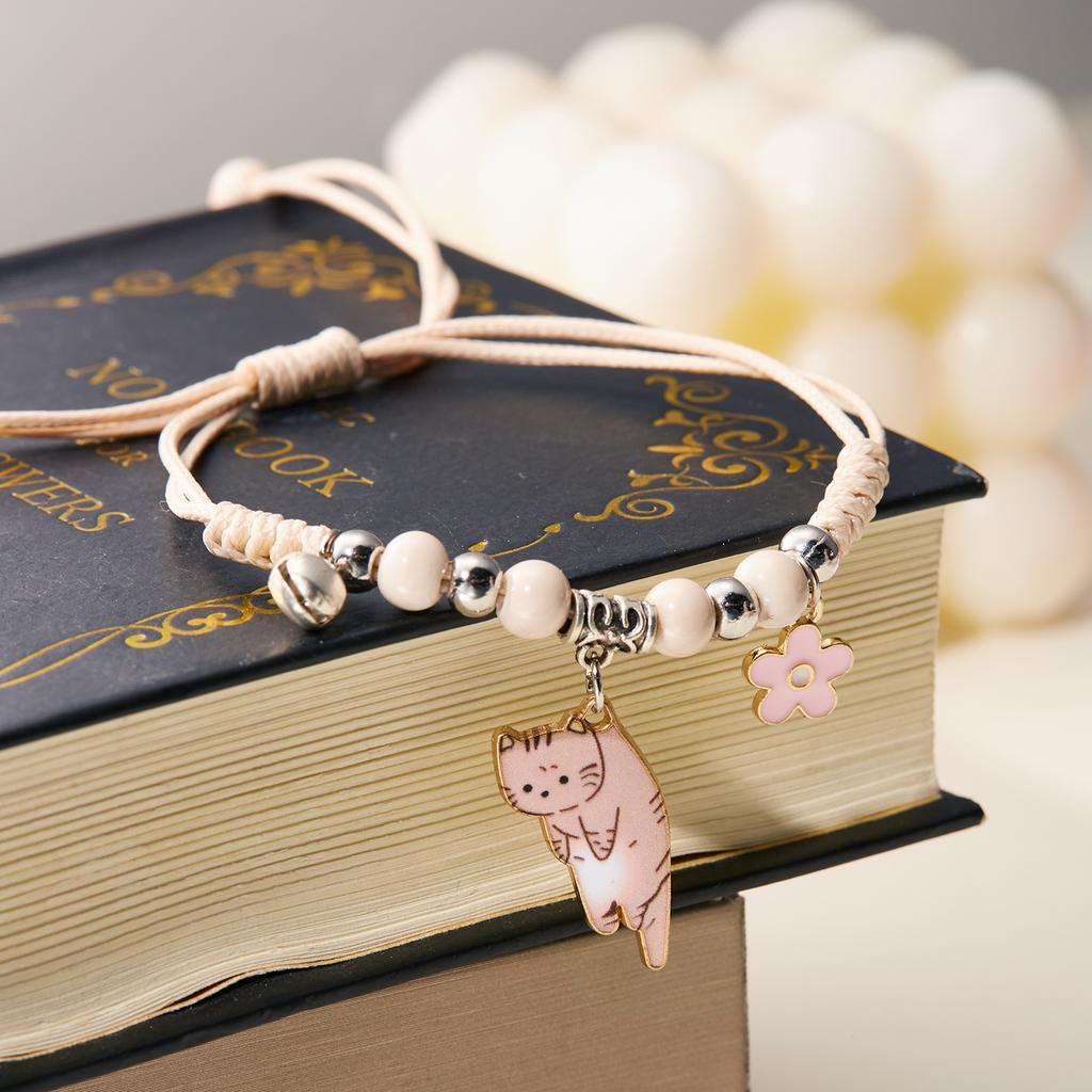 Urocze kreskówkowe zwierzątko Kot Kwiaty Bransoletki dla Kobiet Słodki Gwiazdka Kotek Pleciona Bransoletka Węzeł Szczęścia Biżuteria Przyjaźni Prezent