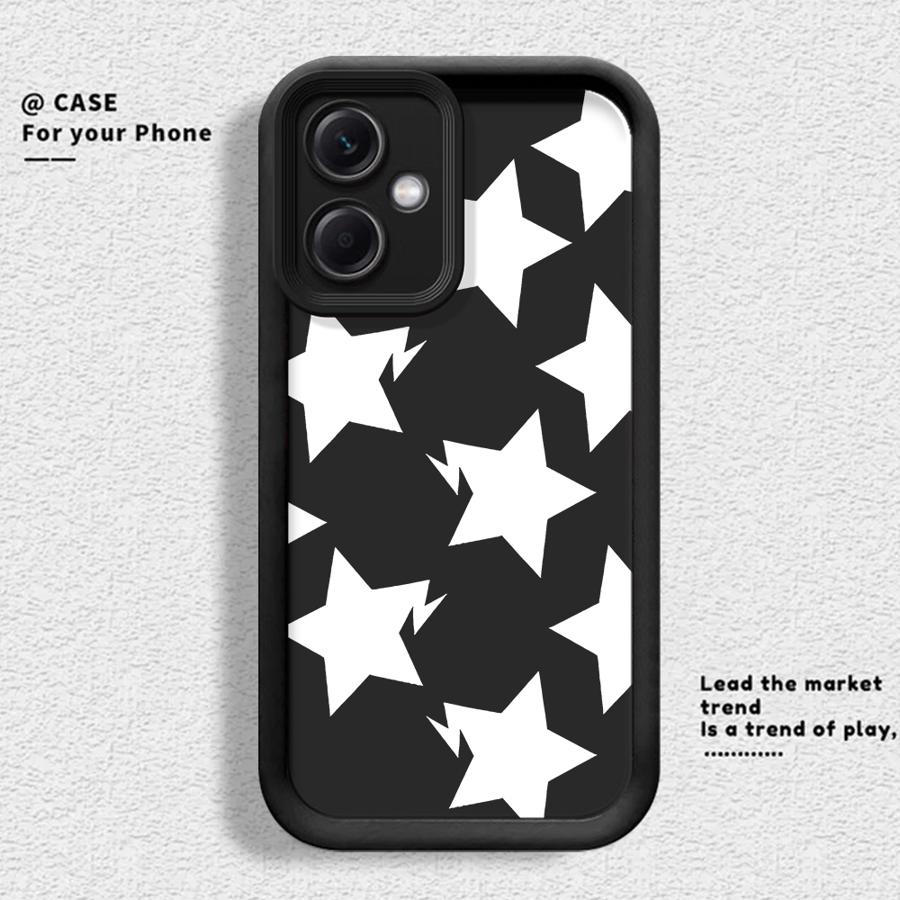 Black White Stars Lichee Pattern Case for Xiaomi Redmi Note 14 Pro Plus 10 14C Note 13 13C 12C 12 11 11s 12s A1 A2 A3 A4 Phone