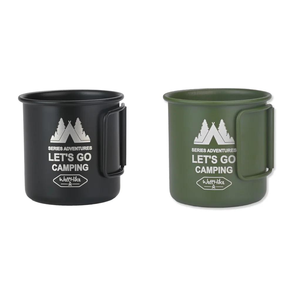 300ML Camping Mug Outdoor Aluminium Alloy Water Cup with Foldable Handle Tea Beer Coffee Mug Coffee Wine Cup for Hiking Travel