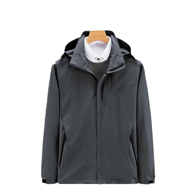 Spring & Autumn Outdoor Windbreaker, Detachable Hood, Solid Color Jacket for Men & Women