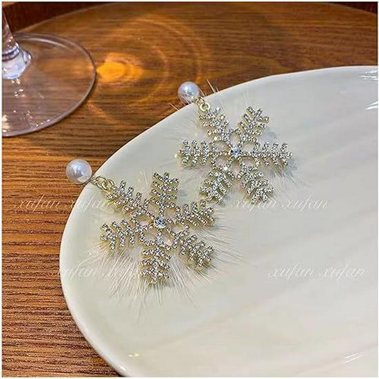 2024 Weihnachten Zirkon Perle Schneeflocke Hängeohrringe für Frauen