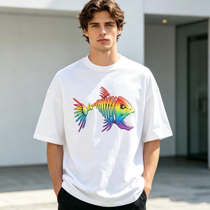 Funny Bone Fish Skeleton Graphic T Shirt Unisex Cotton Short Sleeve Tee Vintage FisherUnisex Streetwear Casual Summer Gift